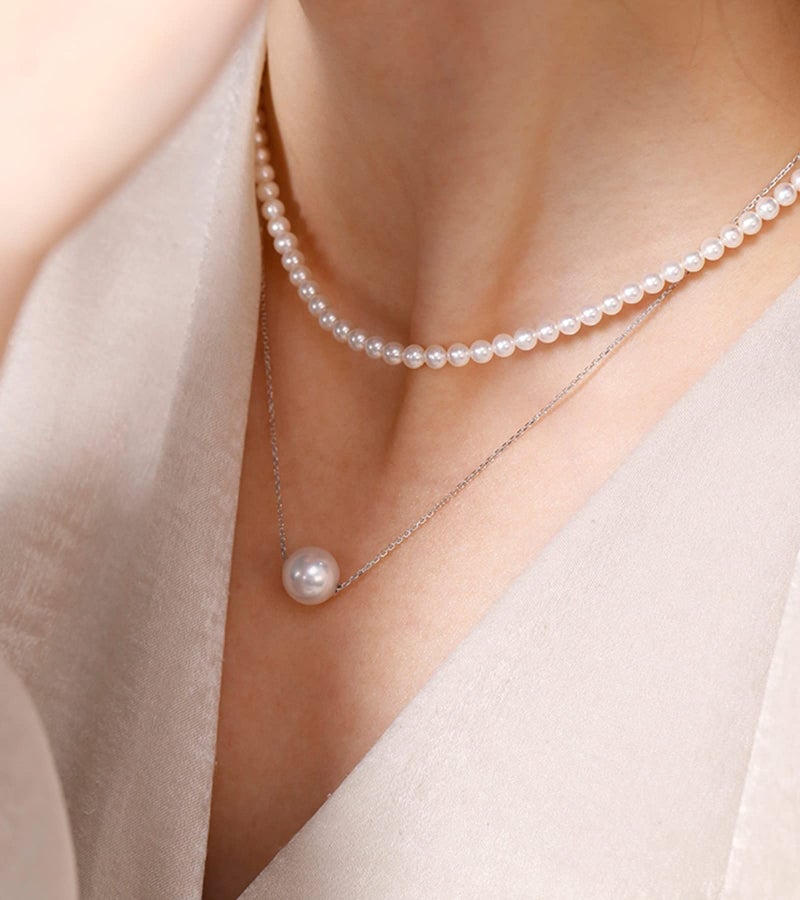 SILBERTALE 925 Sterling Silver Single Pearl Necklace for Women Floating 7-8mm Shell Pearl Wedding Bridesmaids 1.3mm Thin Link Chain 14-16 Inch - Image 5